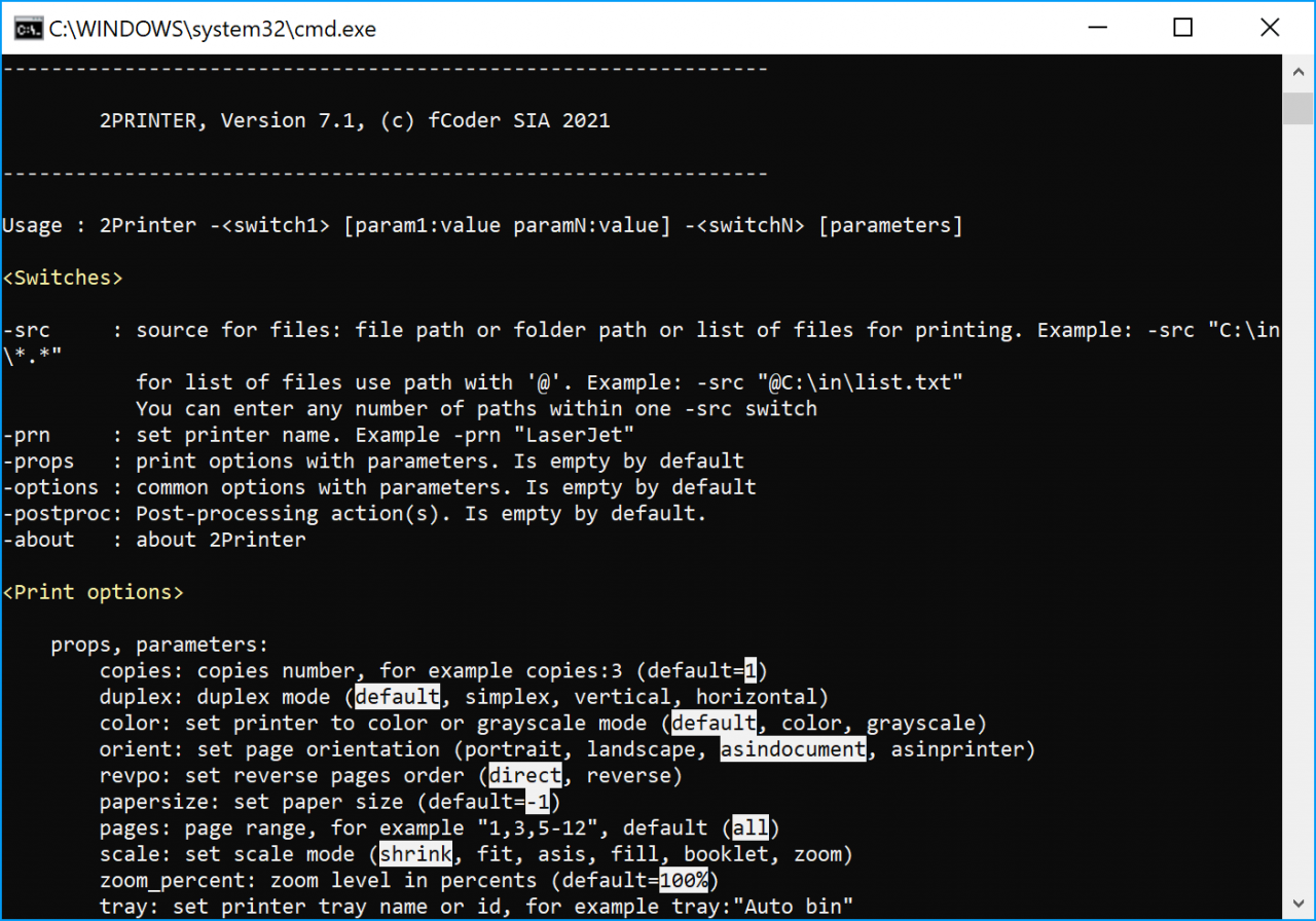 2Printer Command Line Printing by fCoder