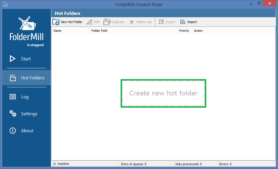 Create new Hot Folder in FolderMill