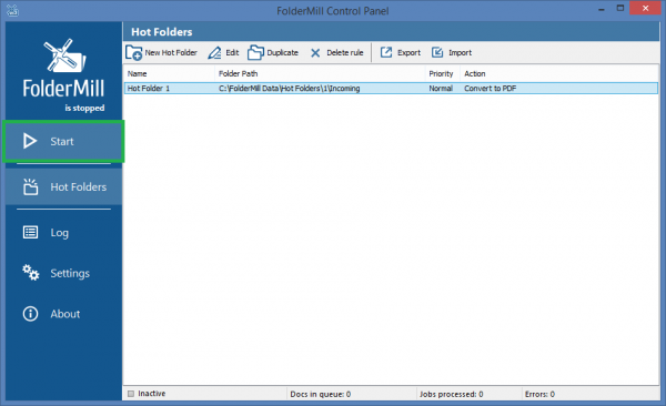 Start FolderMill file processing