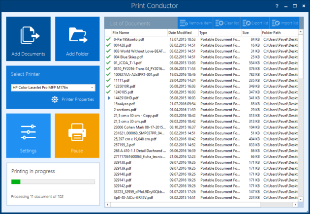 Printing in progress in Print Conductor