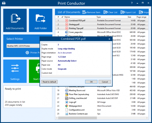 Print Conductor individual item settings